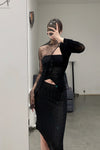 Un Morceau elastic lace sloping half skirt UM231XZ12 black PUM40